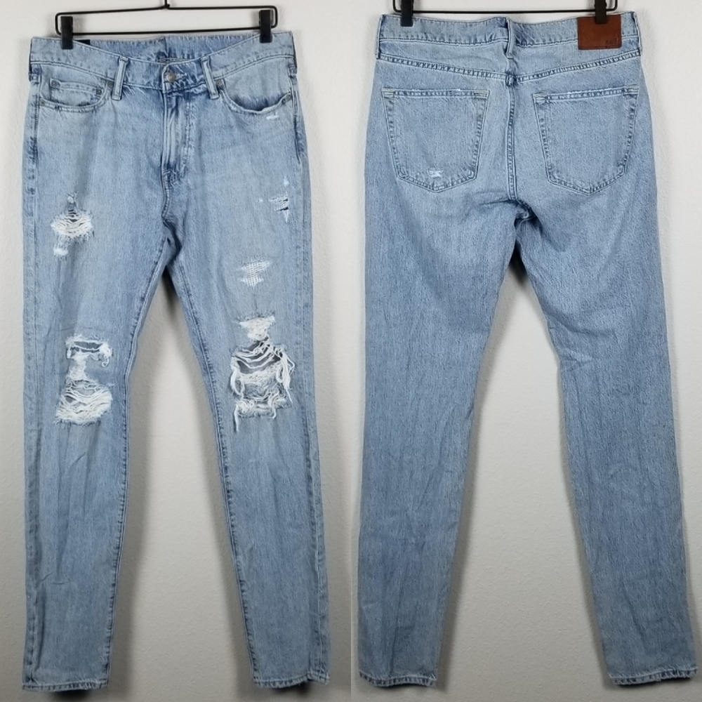 Abercrombie & Fitch Felix Super Slim Stretch Light Wash Destroyed Jeans Sz 32x34